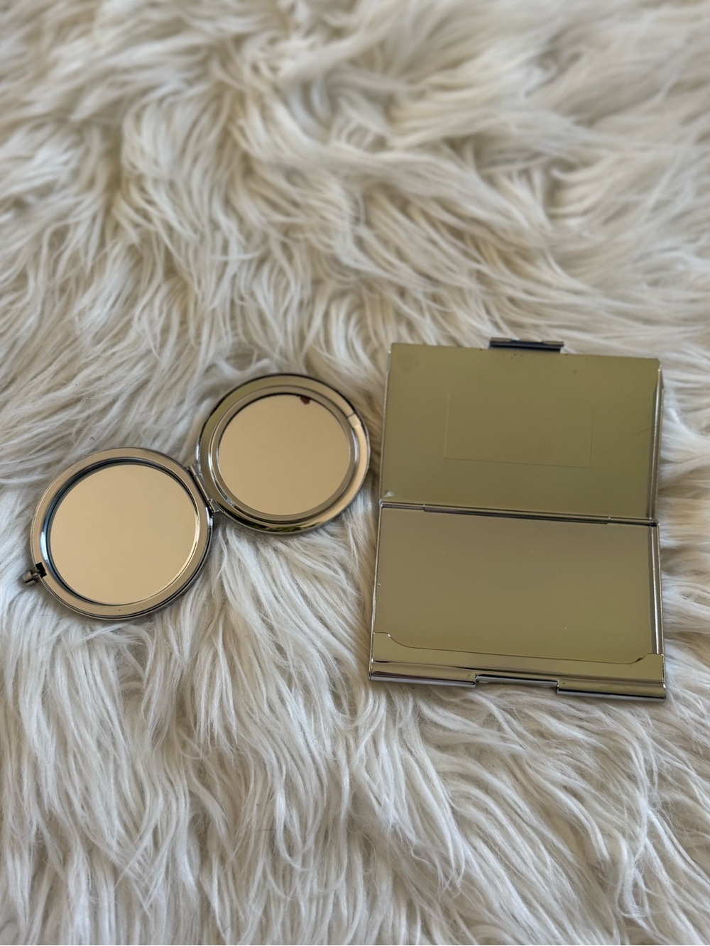 GLAM silver rhinestone embellished compact mirror and business card holder set - Picture 3 of 5